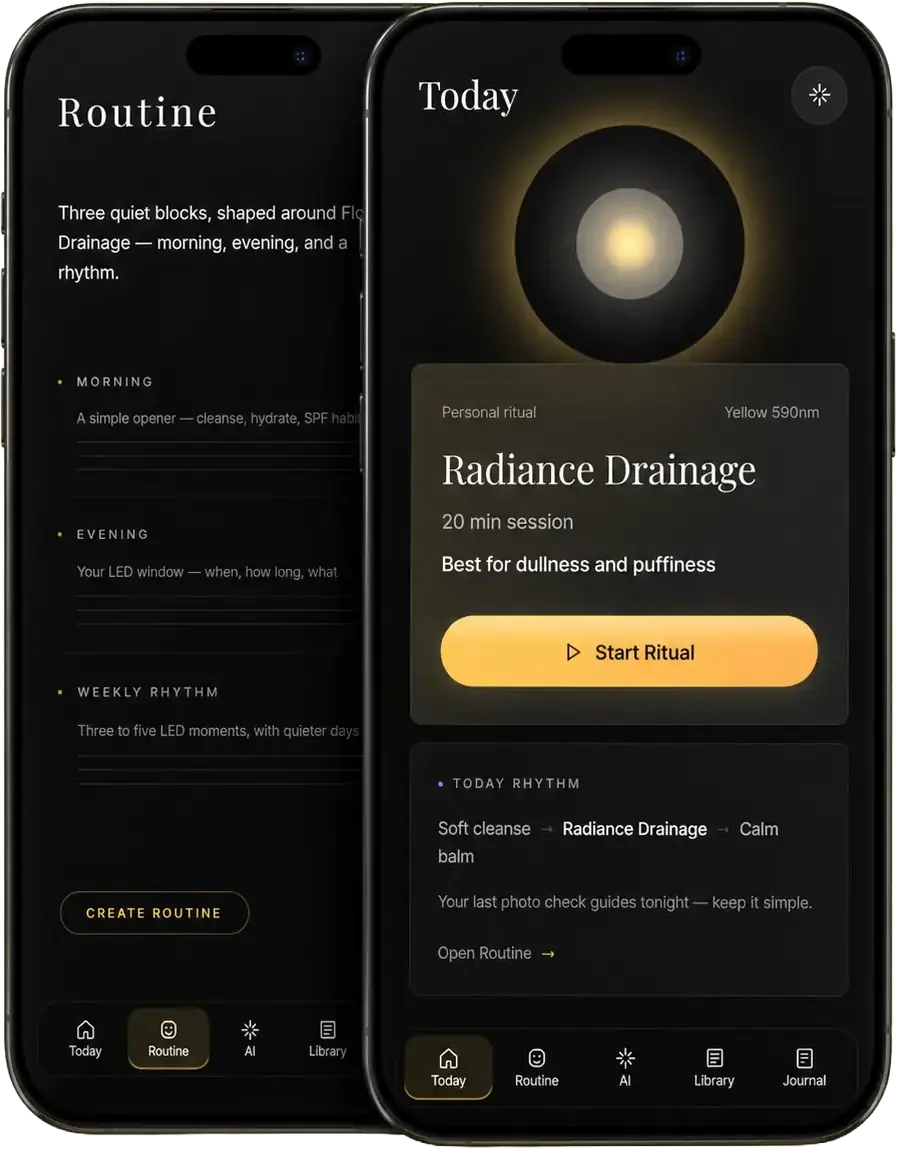 Aureum companion app — LED colour modes and skin diary